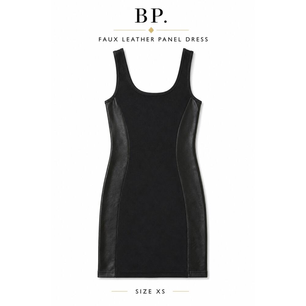 BP Faux Leather Panel Bodycon Dress XS Black Sleeveless Mini Party Dress